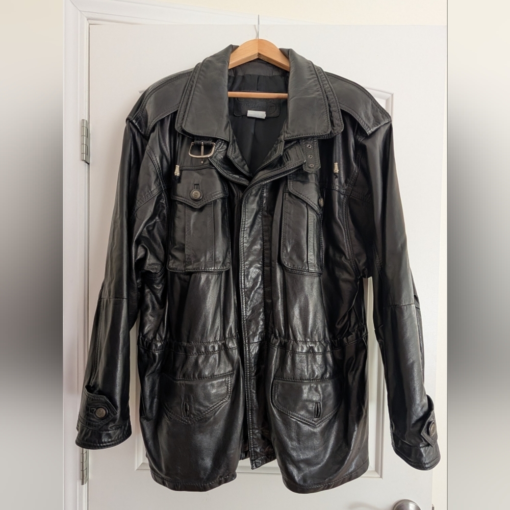 Men's Black Leather Field Jacket